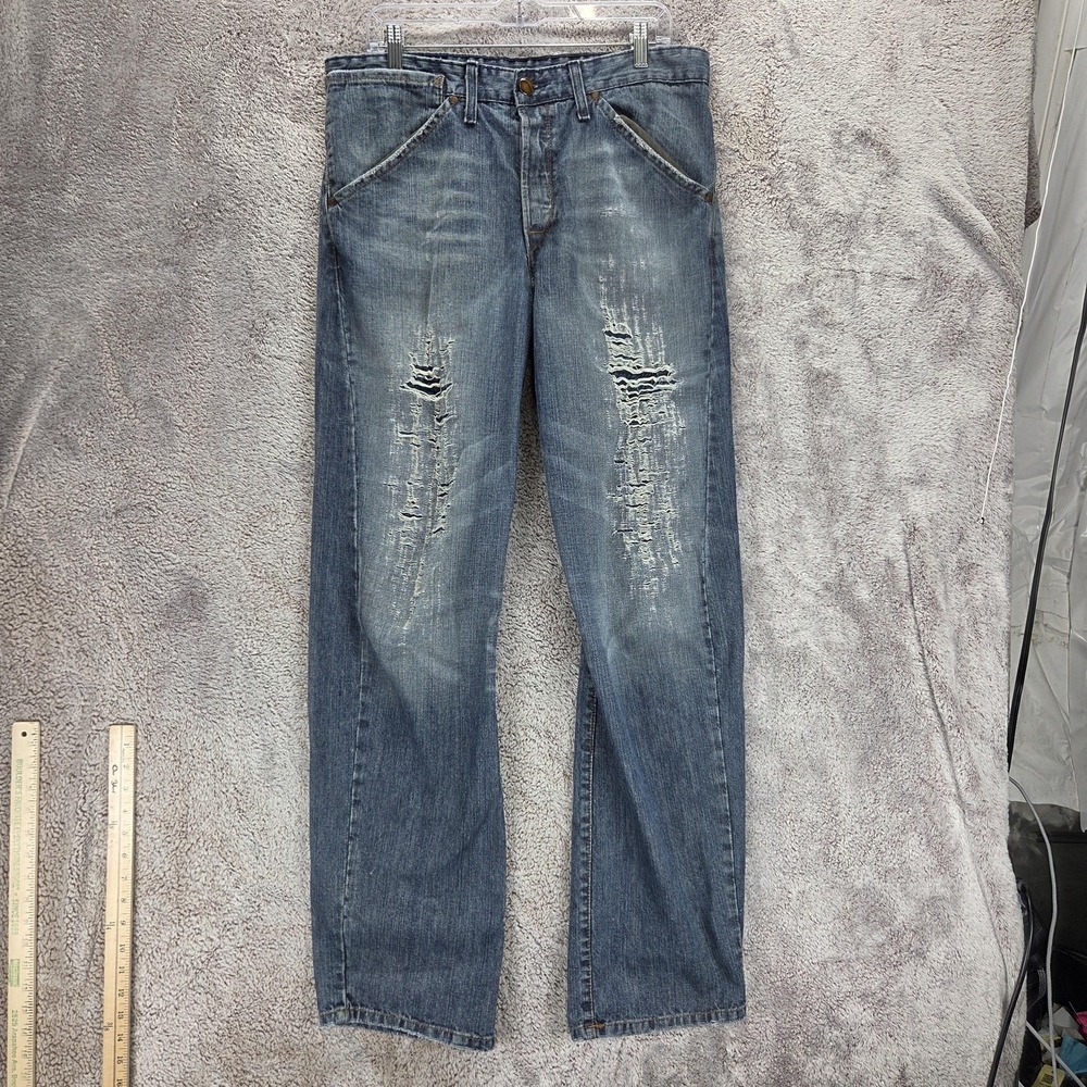 Vintage Levis Engineered Jeans Mens 34x34 Blue Twisted Thrashed Button Fly Denim